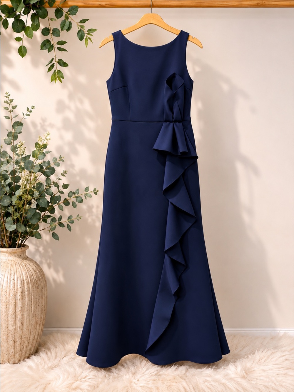 Eliza J Navy Ruffle A-Line Formal Dress